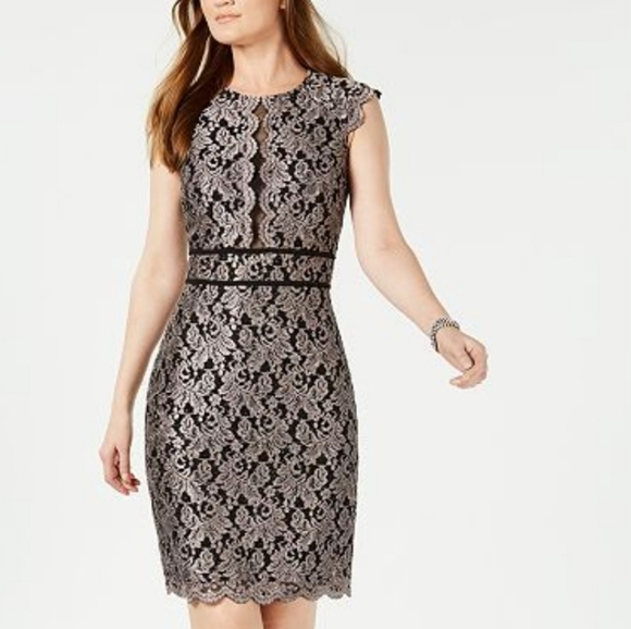 Night Way Black Spakley Lace Sheath Fitted Party Glitter Cocktail Dress Size 10 - Picture 1 of 11